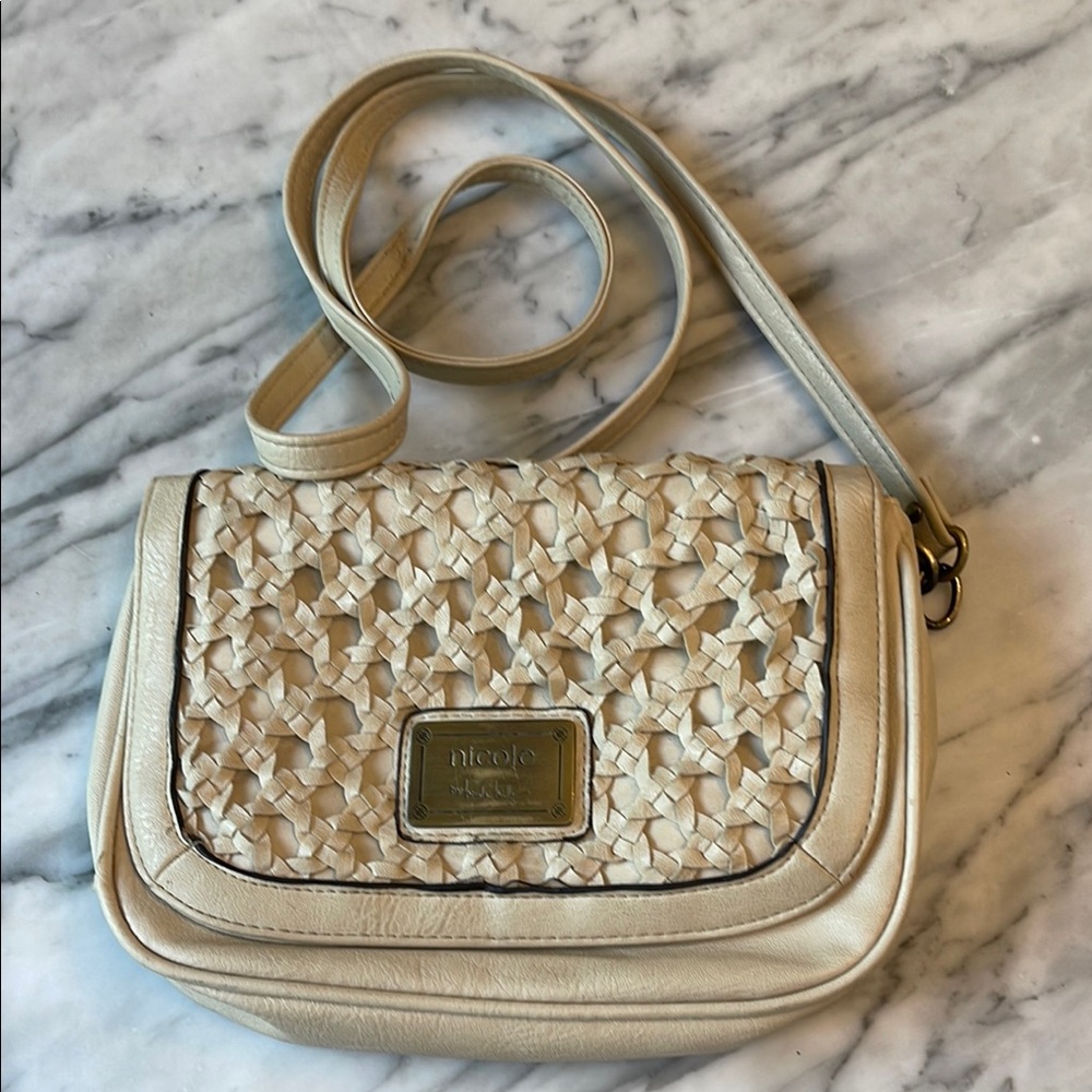 Nicole by Nicole Miller Cream Crossbody Bag with Flap Closure